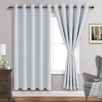 Jiuzhen Greyish White Blackout Curtains With Tiebacks Thermal Insulated Light Blocking And Noise Reducing Grommet Curtains For