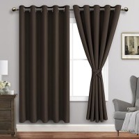 Jiuzhen Brown Blackout Curtains With Tiebacks Thermal Insulated Light Blocking And Noise Reducing Grommet Curtains For Bedroo