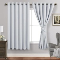 Jiuzhen Greyish White Blackout Curtains With Tiebacks Thermal Insulated Light Blocking And Noise Reducing Grommet Curtains For