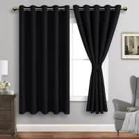 Jiuzhen Black Blackout Curtains With Tiebacks Thermal Insulated Light Blocking And Noise Reducing Grommet Curtains For Bedroo