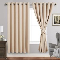 Jiuzhen Beige Blackout Curtains With Tiebacks Thermal Insulated Light Blocking And Noise Reducing Grommet Curtains For Bedroo