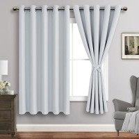 Jiuzhen Greyish White Blackout Curtains With Tiebacks Thermal Insulated Light Blocking And Noise Reducing Grommet Curtains For