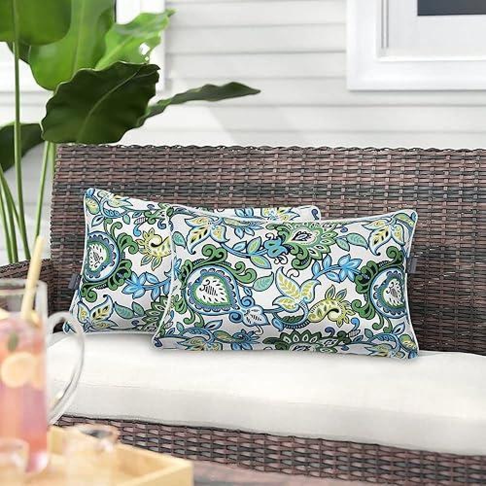 Pack Of 2 Outdoor Waterproof Lumbar Rectangular Throw Pillow With Insert Home Decorative Toss Pillows All Weather Cushion For P