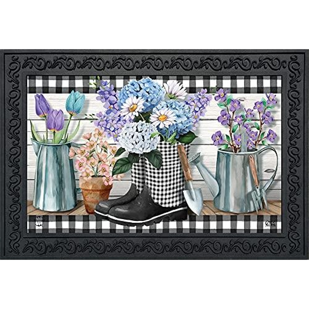 Briarwood Lane Checkered Garden Boots Spring Doormat Indoor Outdoor 30 X 18