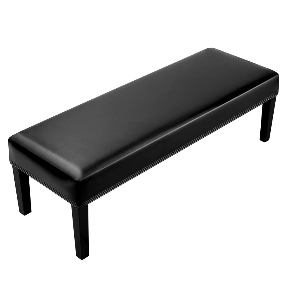 Fuloon Stretch Leather Dining Bench Cover - Anti-Dust Removable Bench Slipcover Waterproof Bench Seat Protector Cover For Living Room, Bedroom, Kitchen (Pu Black)