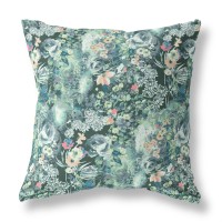 Sea Garden Rose Broadcloth Indoor Outdoor Blown And Closed Pillow By Amrita Sen In Muted Green Peach