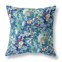 Sea Garden Rose Broadcloth Indoor Outdoor Blown And Closed Pillow By Amrita Sen In Bright Blue Turquoise