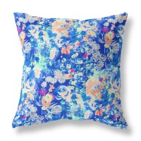 Sea Garden Rose Broadcloth Indoor Outdoor Blown And Closed Pillow By Amrita Sen In Bright Blue
