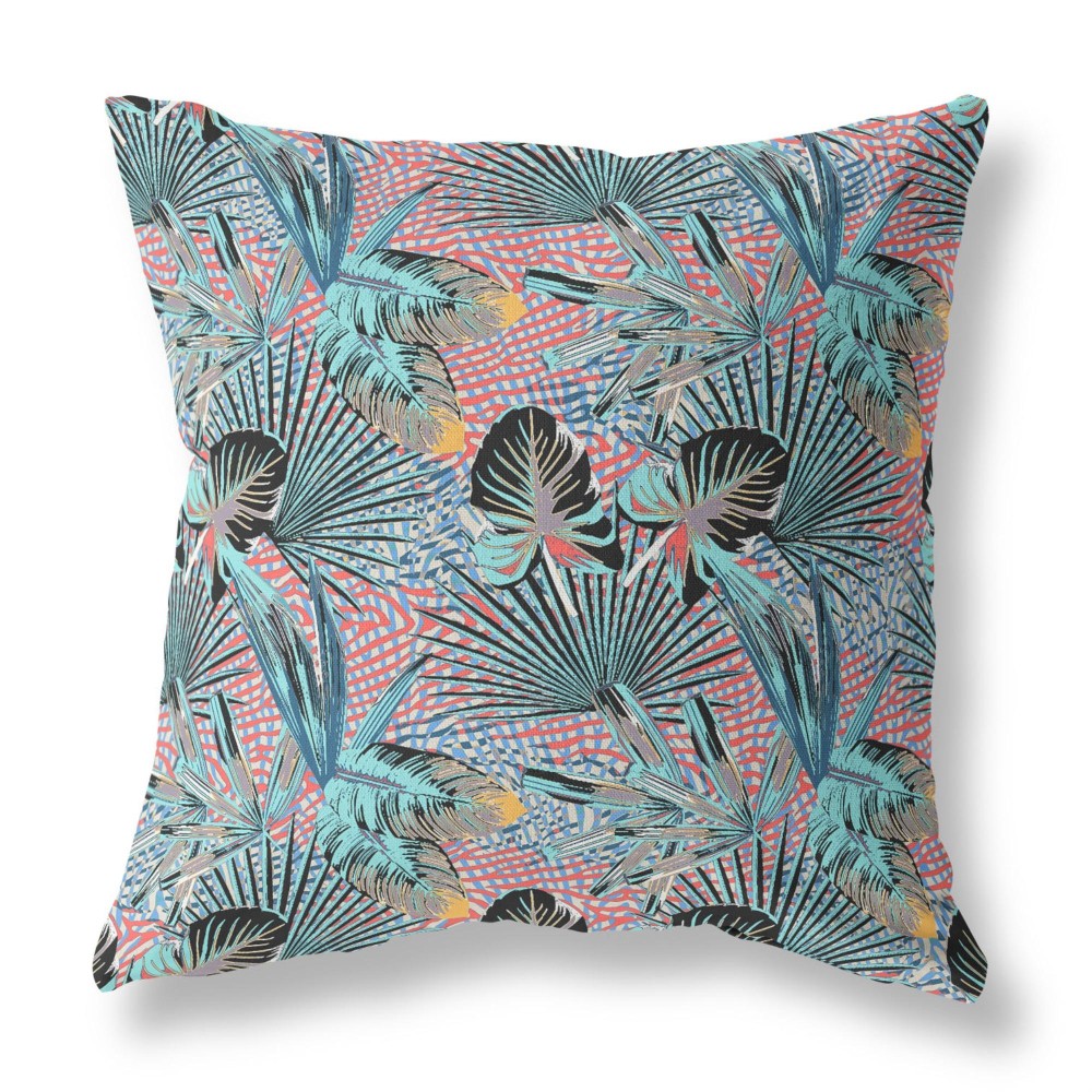 Plant Illusion Broadcloth Indoor Outdoor Blown And Closed Pillow By Amrita Sen In Aqua Red