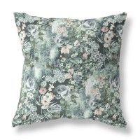 Sea Garden Rose Broadcloth Indoor Outdoor Blown And Closed Pillow By Amrita Sen In Dark Green Grey