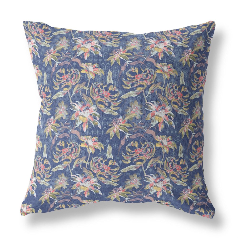 Roses Sprayed Stars Broadcloth Indoor Outdoor Blown And Closed Pillow By Amrita Sen In Blue Yellow