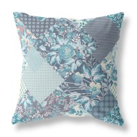 Arizona Floral Patches Broadcloth Indoor Outdoor Blown And Closed Pillow By Amrita Sen In Aqua Navy