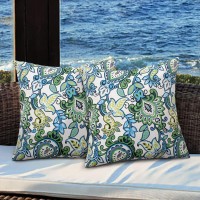 Magpie Fabrics Pack Of 2 Outdoor Waterproof Throw Pillow Covers 18 X 18 Inch, Christmas Decorative Cushion Sham Pillowcase Shell For Garden Patio Tent Balcony Couch Sofa(Floral Blue Green)