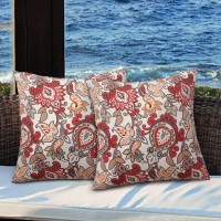 Magpie Fabrics Pack Of 2 Outdoor Waterproof Throw Pillow Covers 18 X 18 Inch, Christmas Decorative Cushion Sham Pillowcase Shell For Garden Patio Tent Balcony Couch Sofa(Floral Red Orange)