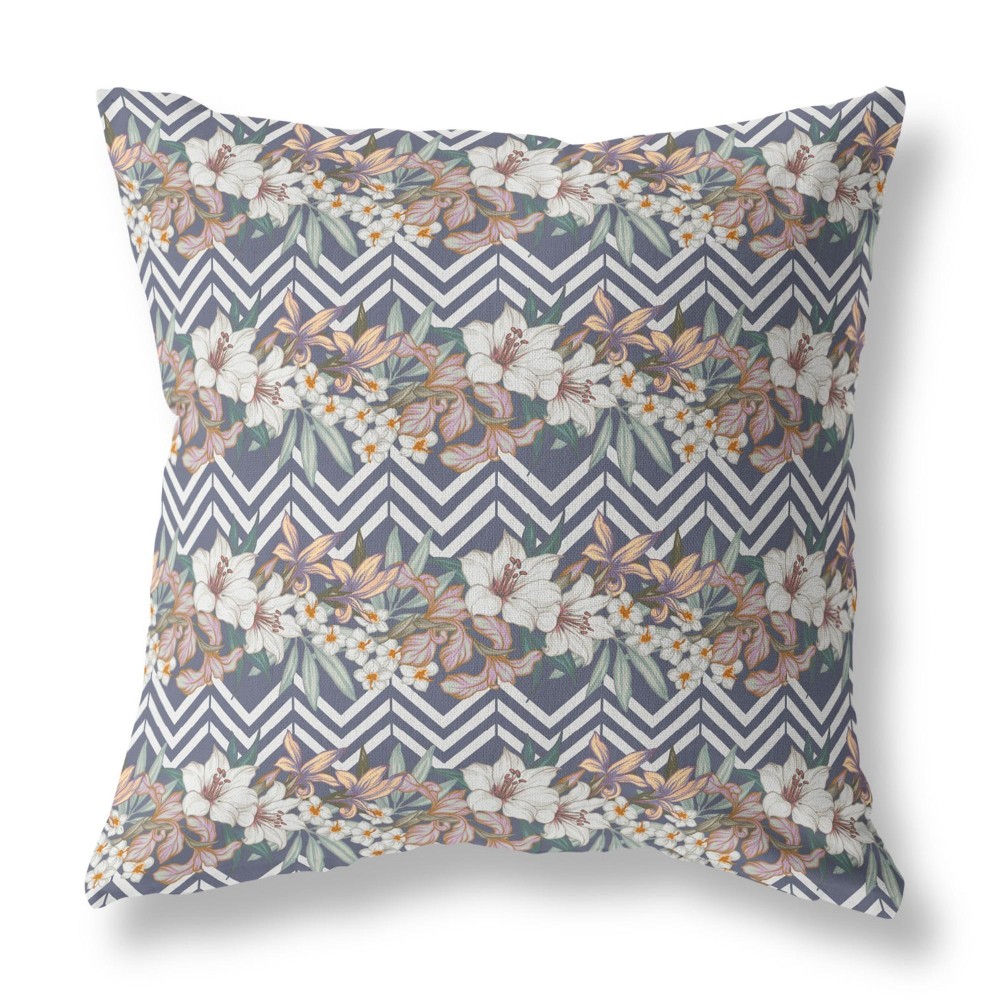 Lily Garden Stripes Broadcloth Indoor Outdoor Blown And Closed Pillow By Amrita Sen In Navy Orange