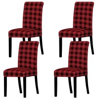Whaline Buffalo Check Chair Covers Red Black Plaid Dining Chair Slipcovers Protector Removable Stretch Elastic Seat Covers For Party Kitchen Home Hotel Office Restaurant Decoration, 4Pcs