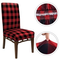 Whaline Buffalo Check Chair Covers Red Black Plaid Dining Chair Slipcovers Protector Removable Stretch Elastic Seat Covers For Party Kitchen Home Hotel Office Restaurant Decoration, 4Pcs