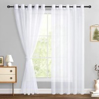 Hiasan White Sheer Curtains For Bedroom With Tiebacks Grommet Light Filtering Lightweight Extra Wide Voile Textured Window Curt