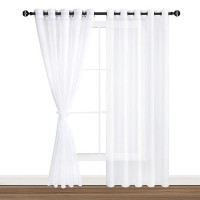 Hiasan White Sheer Curtains For Bedroom With Tiebacks Grommet Light Filtering Lightweight Extra Wide Voile Textured Window Curt