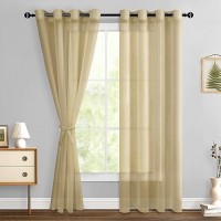 Hiasan Sheer Curtains 84 Inches Long With Tiebacks Light Filtering Voile Textured Drape Lightweight Grommet Window Curtains For