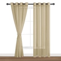 Hiasan Sheer Curtains 84 Inches Long With Tiebacks Light Filtering Voile Textured Drape Lightweight Grommet Window Curtains For