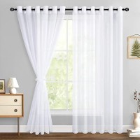 Hiasan White Sheer Curtains For Bedroom With Tiebacks Grommet Light Filtering Extra Wide Voile Texture Window Curtains For Livi