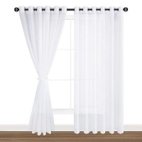 Hiasan White Sheer Curtains For Bedroom With Tiebacks Grommet Light Filtering Extra Wide Voile Texture Window Curtains For Livi