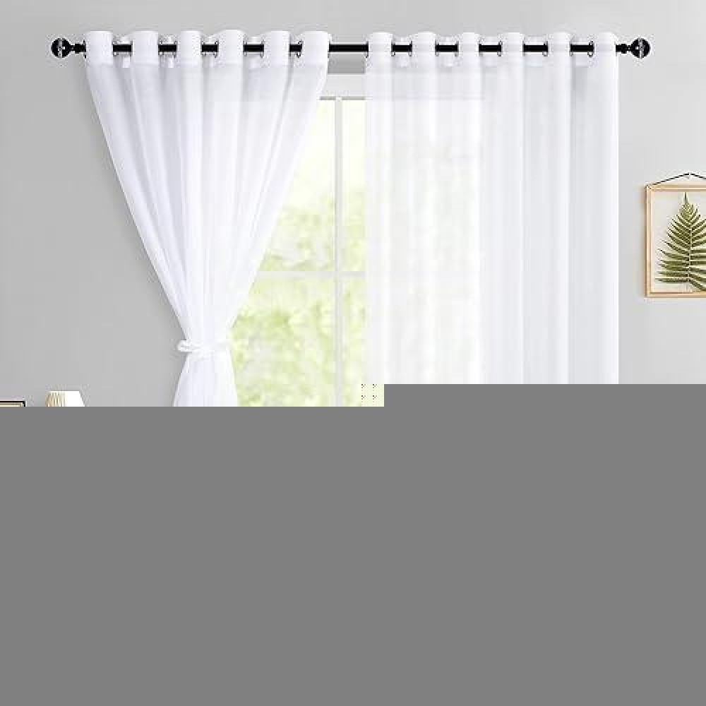 Hiasan White Sheer Curtains For Bedroom With Tiebacks Light Filtering Voile Textured Drape Airy Extra Wide Grommet Window Curta