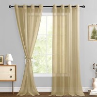 Hiasan Taupe Sheer Curtains For Bedroom With Tiebacks Light Filtering Airy Breathable Voile Drapes Lightweight Grommet Window C