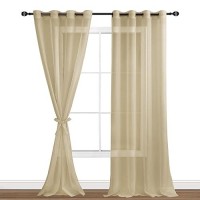 Hiasan Taupe Sheer Curtains For Bedroom With Tiebacks Light Filtering Airy Breathable Voile Drapes Lightweight Grommet Window C