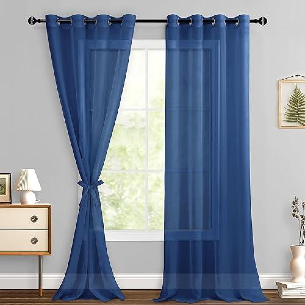 Hiasan Sheer Curtains For Bedroom With Tiebacks Light Filtering Breathable Voile Drape Lightweight Grommet Window Curtains For