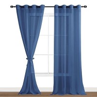 Hiasan Sheer Curtains For Bedroom With Tiebacks Light Filtering Breathable Voile Drape Lightweight Grommet Window Curtains For