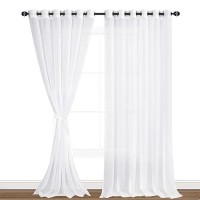 Hiasan White Sheer Curtains For Bedroom With Tiebacks Lightweight Breathable Voile Drapes Light Filtering Grommet Window Curtai