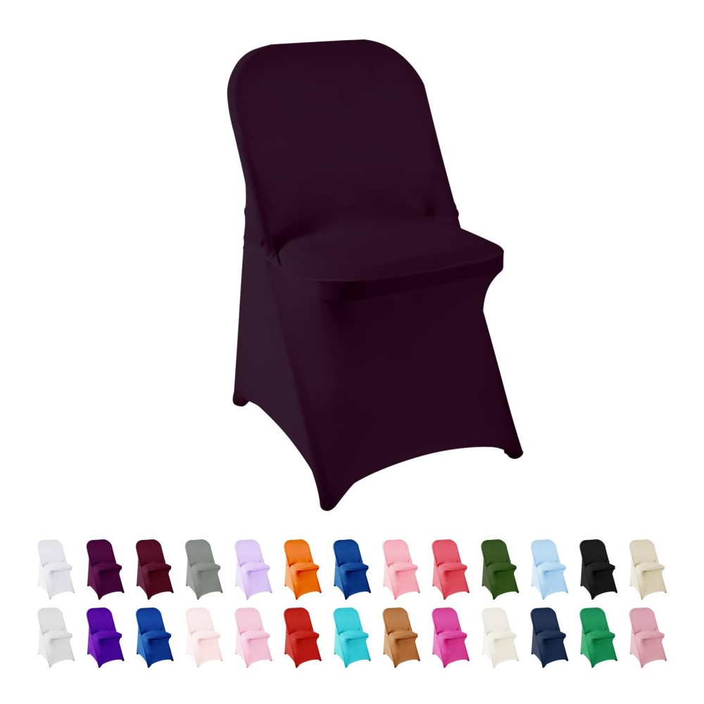 Algaiety Spandex Chair Cover,12Pcs,Chair Covers,Living Room Folding Chair Covers,Removable Chair Cover Washable Protector Stretch Chair Cover For Party, Banquet,Wedding Event,Hotel(Eggplant)