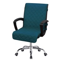 Easy-Going Reversible Office Chair Cover Water Resistant Dining Chair Cover Soft Desk Computer Chair Slipcover With Anti-Slip Buckle For Armchair Or Armless Chair (Medium, Peacock Blue/Beige)