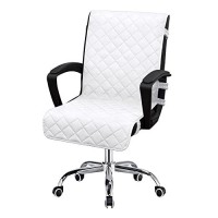 Easy-Going Reversible Office Chair Cover Water Resistant Dining Chair Cover Soft Desk Computer Chair Slipcover With Anti-Slip Buckle For Armchair Or Armless Chair (Medium, White/White)