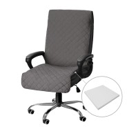 Easy-Going Quilted Microfiber Office Chair Cover With Soft Memory Foam Seat Cushion Water Resistant Desk Computer Chair Slipcover Anti-Slip Chair Protector (Large, Gray)