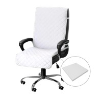 Easy-Going Quilted Microfiber Office Chair Cover With Soft Memory Foam Seat Cushion Water Resistant Desk Computer Chair Slipcover Anti-Slip Chair Protector (Large, White)