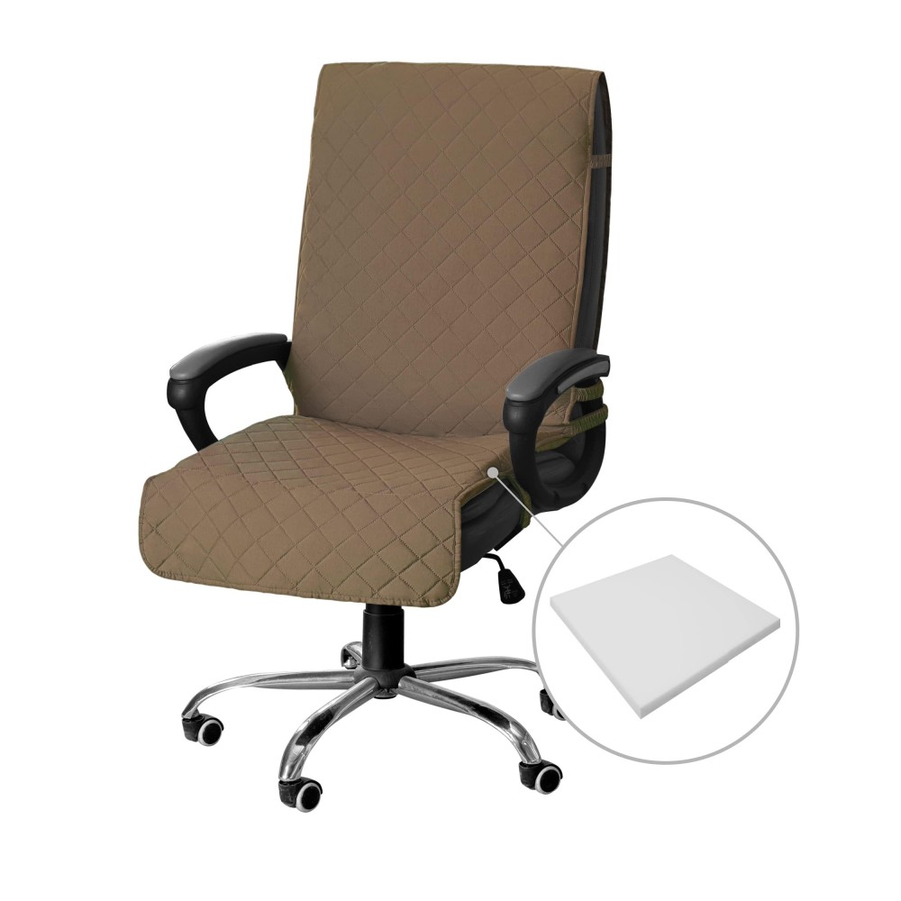 Easy-Going Quilted Microfiber Office Chair Cover With Soft Memory Foam Seat Cushion Water Resistant Desk Computer Chair Slipcover Anti-Slip Chair Protector (Large, Camel)