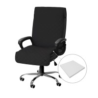 Easy-Going Quilted Microfiber Office Chair Cover With Soft Memory Foam Seat Cushion Water Resistant Desk Computer Chair Slipcover Anti-Slip Chair Protector (Large, Black)