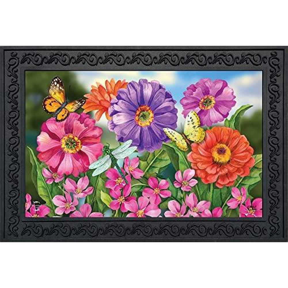 Briarwood Lane Zinnias In Bloom Spring Doormat Indoor Outdoor 30 X 18