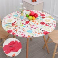 Misaya Round Fitted Tablecloth With Elastic Edge, 100% Waterproof Oil Proof Plastic Table Cover, Vinyl Flannel Backed Table Cloth Fits 45