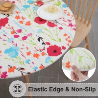 Misaya Round Fitted Tablecloth With Elastic Edge, 100% Waterproof Oil Proof Plastic Table Cover, Vinyl Flannel Backed Table Cloth Fits 45