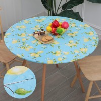 Misaya Round Fitted Tablecloth With Elastic Edge, 100% Waterproof Oil Proof Plastic Table Cover, Vinyl Flannel Backed Table Cloth Fits 57