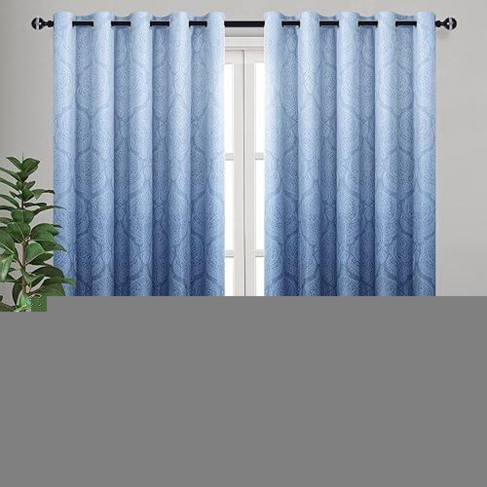 Dwcn Ombre Blackout Curtains For Bedroom Damask Patterned Thermal Insulated Energy Saving Grommet Curtains For Living Room Se