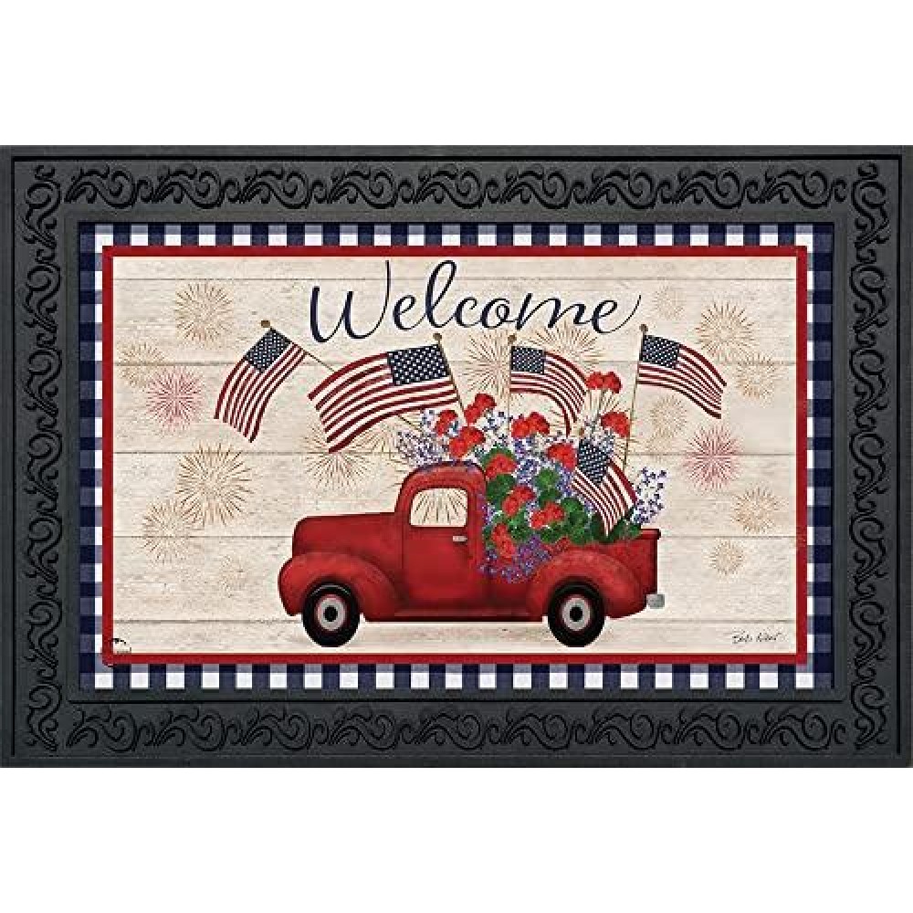 Briarwood Lane Stars And Stripes Truck Patriotic Doormat Indoor Outdoor 30 X 18