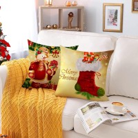 Merry Christmas Pillow Covers 24X24 Set Of 4 Velvet Christmas Pillow Cases Gold Xmas Holiday Throw Pillow Covers Soft Christmas