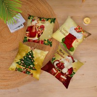 Merry Christmas Pillow Covers 24X24 Set Of 4 Velvet Christmas Pillow Cases Gold Xmas Holiday Throw Pillow Covers Soft Christmas