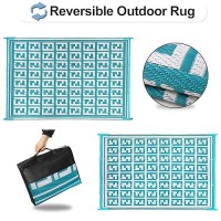 Outdoorlines Outdoor Plastic Area Rugs For Patio 4X6 Ft - Reversible Outside Carpet  Stain & Uv Resistant Rv Mats  Straw Rug For Camping  Deck Garden  Porch And Balcony  Geometry Teal & Light Grey