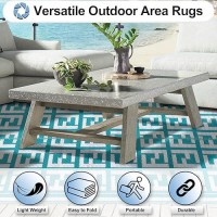 Outdoorlines Outdoor Plastic Area Rugs For Patio 4X6 Ft - Reversible Outside Carpet  Stain & Uv Resistant Rv Mats  Straw Rug For Camping  Deck Garden  Porch And Balcony  Geometry Teal & Light Grey